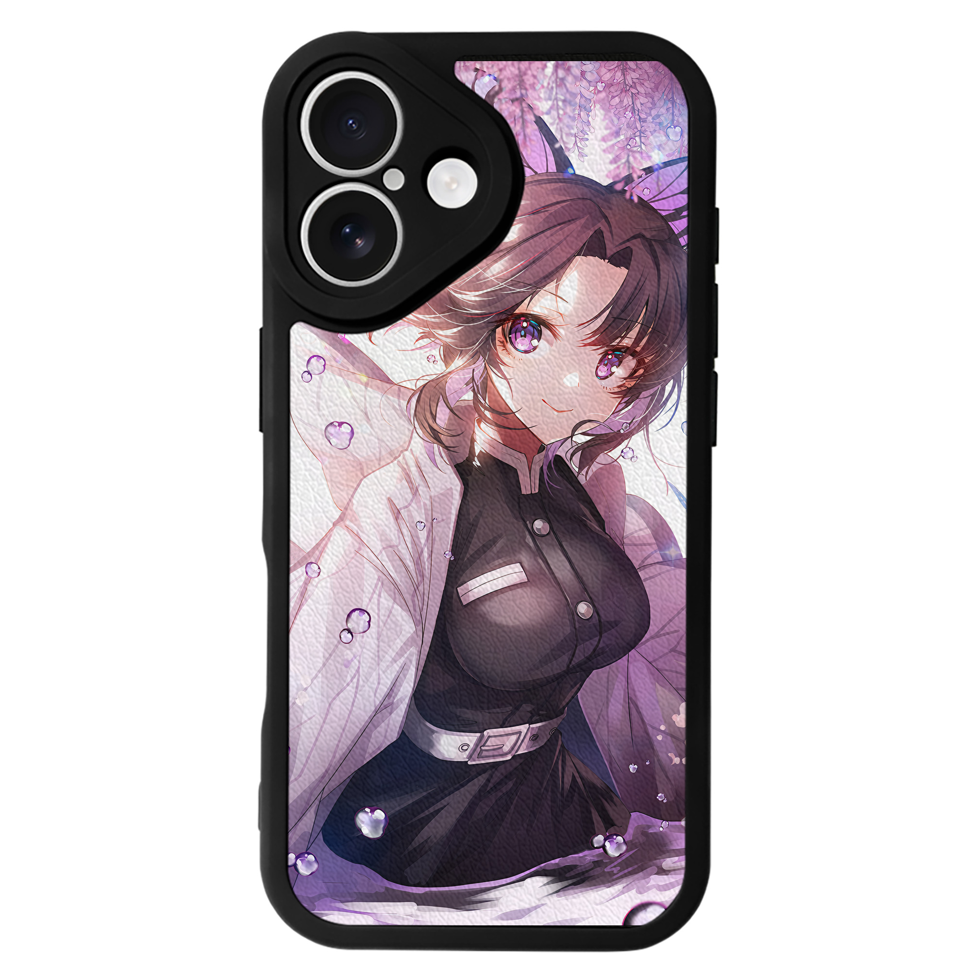 （画像用） 鬼滅の刃（きめつのやいば）蟲柱-胡蝶 しのぶ／こちょう しのぶ Kochou Shinobu 【iPhone 16シリーズ対応】シリコンスマホケース（レザー調） 材質：シリコン